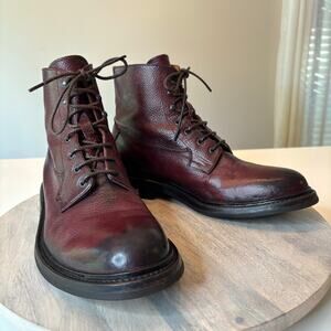Officine Creative Burgundy Pebbled Leather Combat Boots Italy EU 42.5 US 10.5
